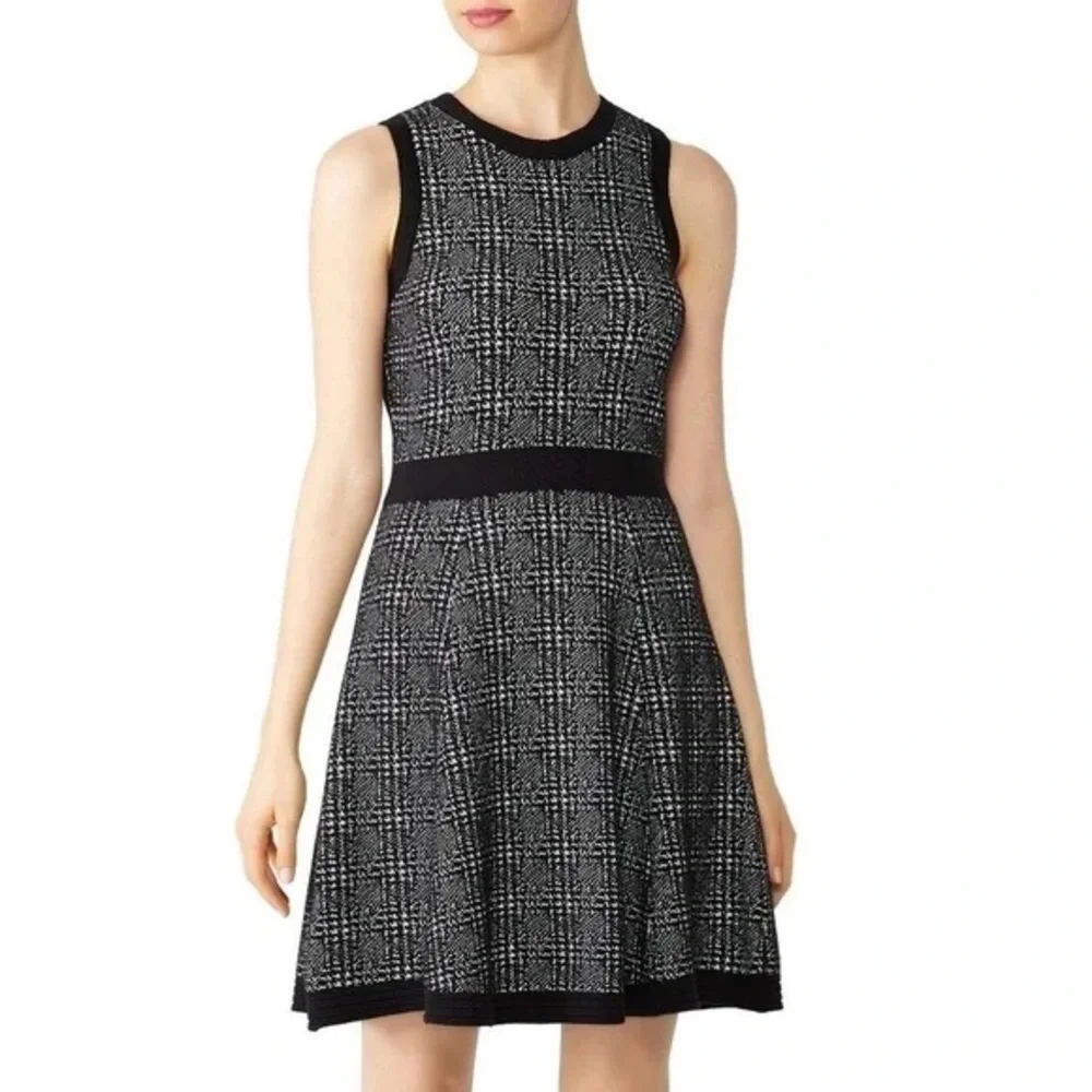 Kate Spade Out West Mod Plaid Sweater Dress XL Black White Knit ALine Swing NWOT